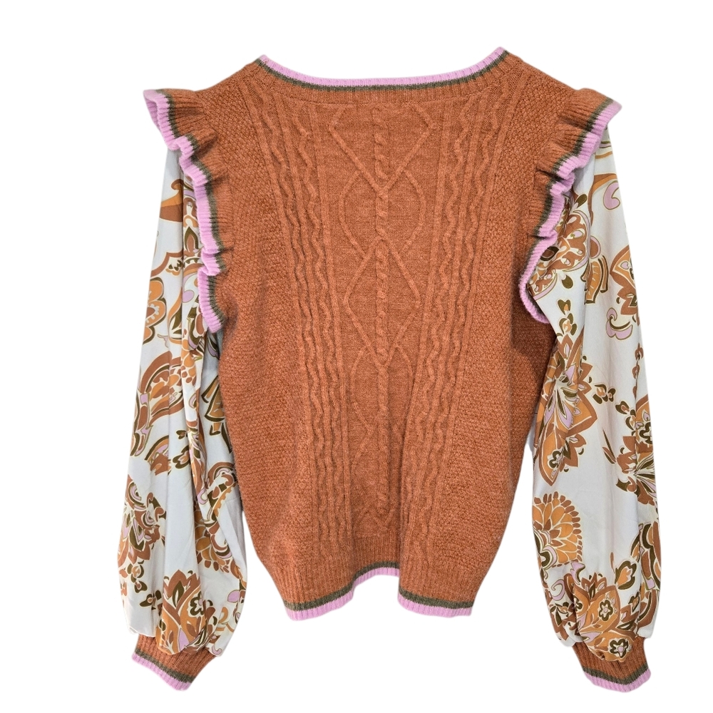 Fate Orange Sweater With Patterned Sleeves - image 2